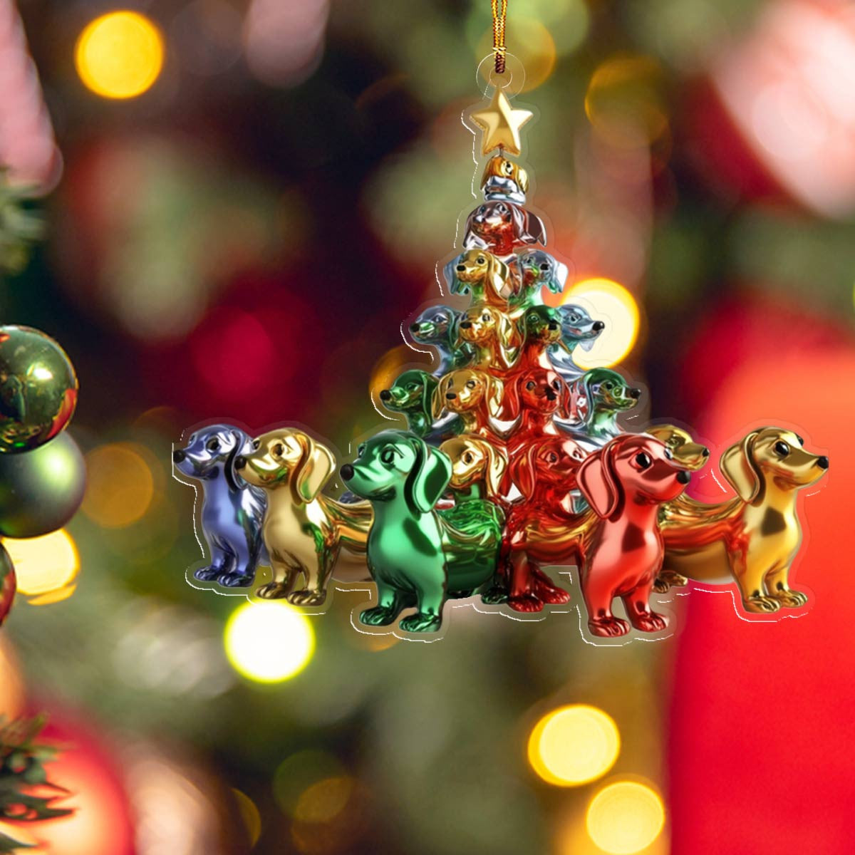 Bestchoo 2D Acrylic Ornament Whimsical Dachshunds Christmas Trees