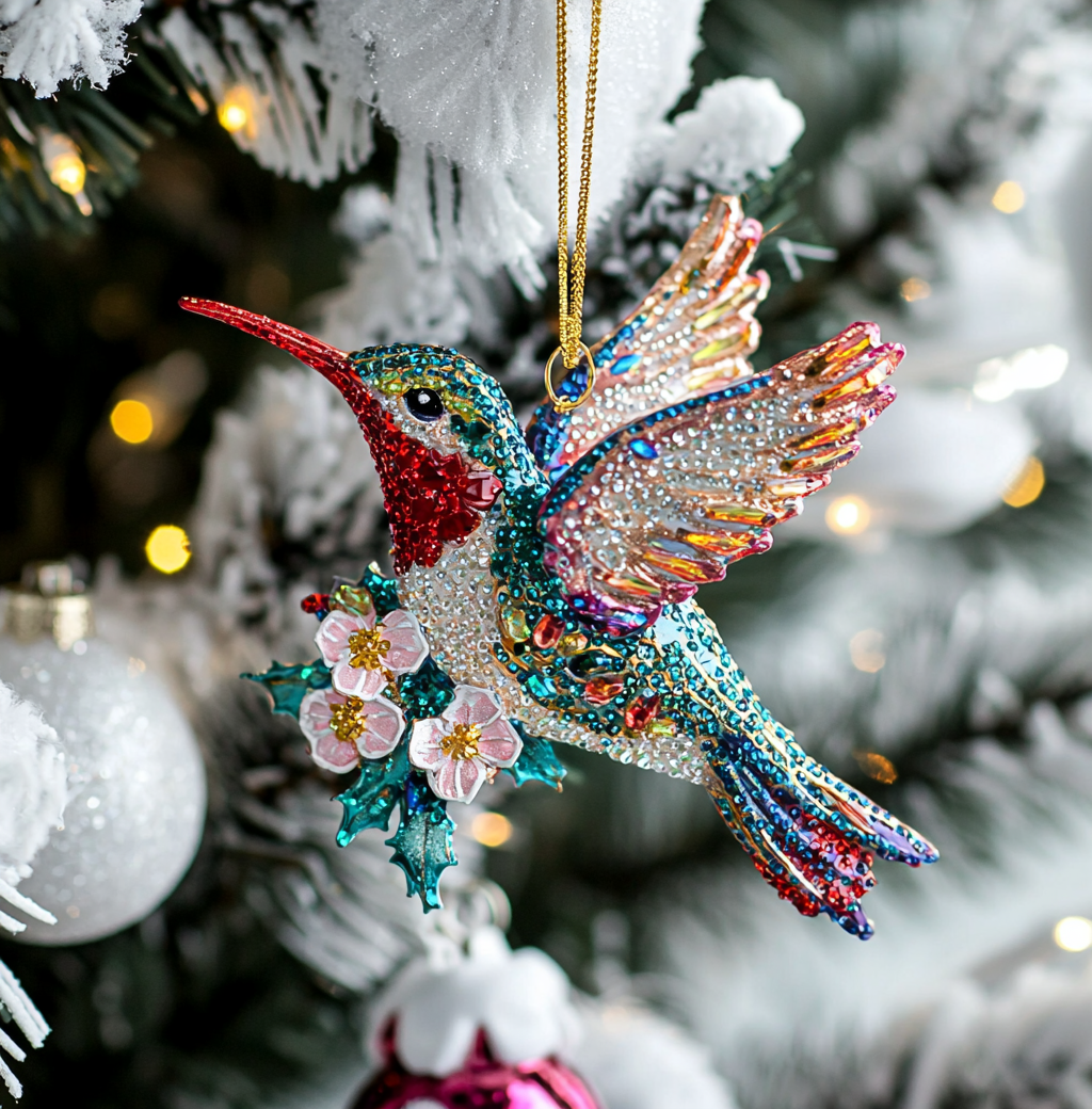 Bestchoo 2D Acrylic Ornament Twinkling Floral Hummingbird
