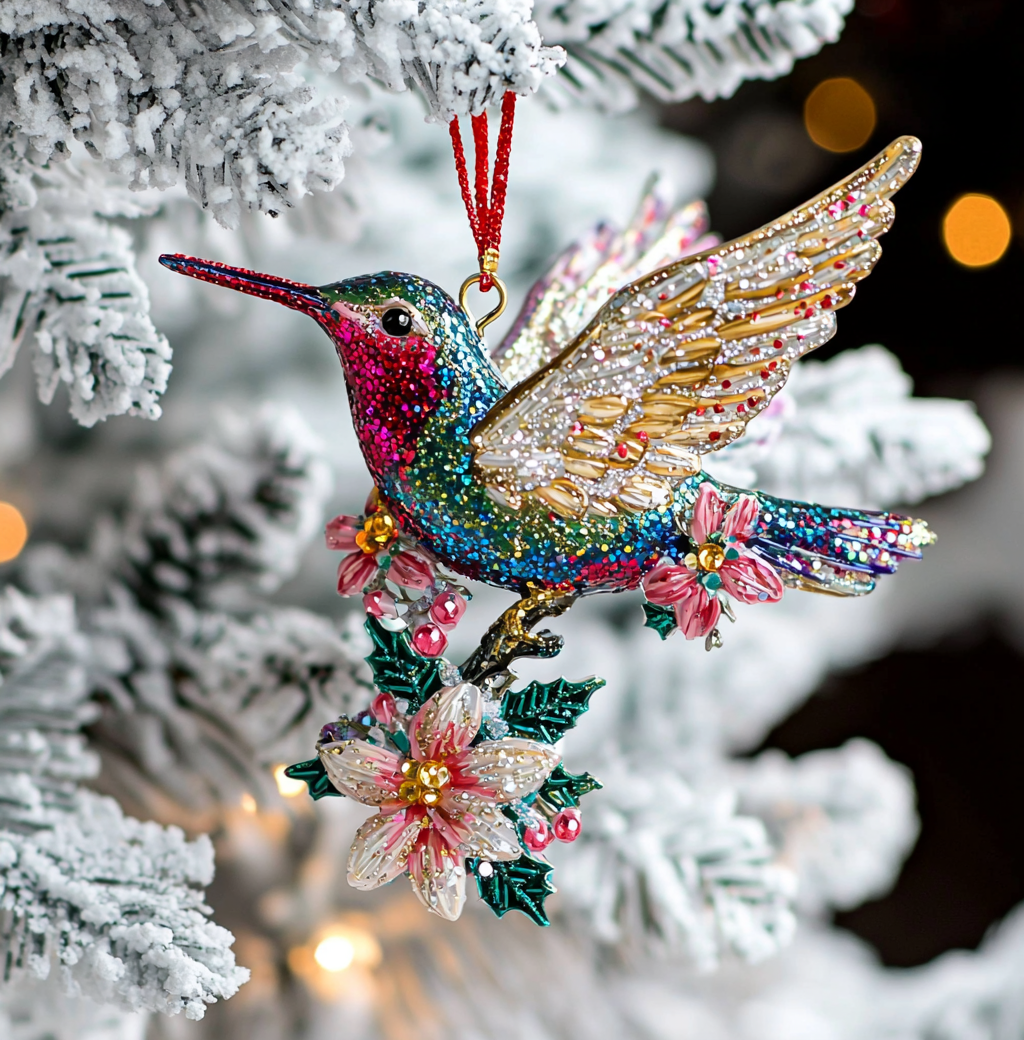 Bestchoo 2D Acrylic Ornament Twinkling Floral Hummingbird