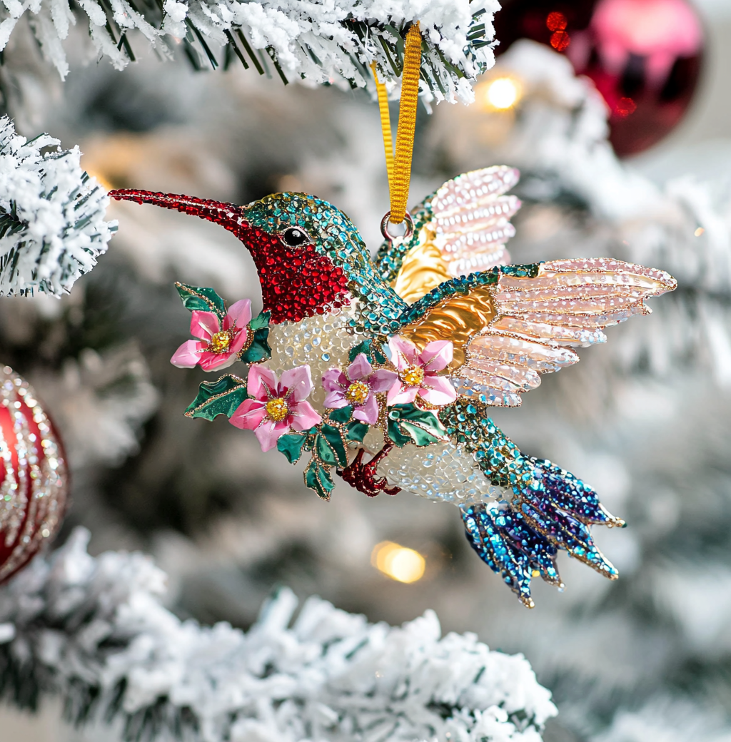 Bestchoo 2D Acrylic Ornament Twinkling Floral Hummingbird