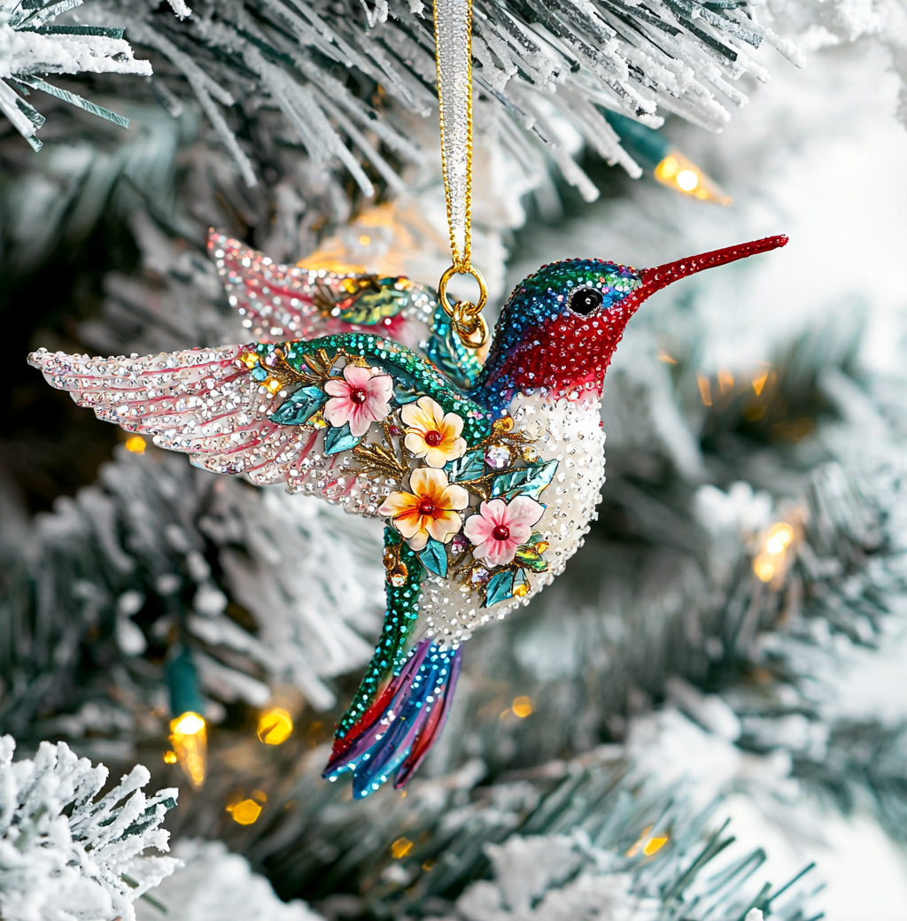 Bestchoo 2D Acrylic Ornament Twinkling Floral Hummingbird