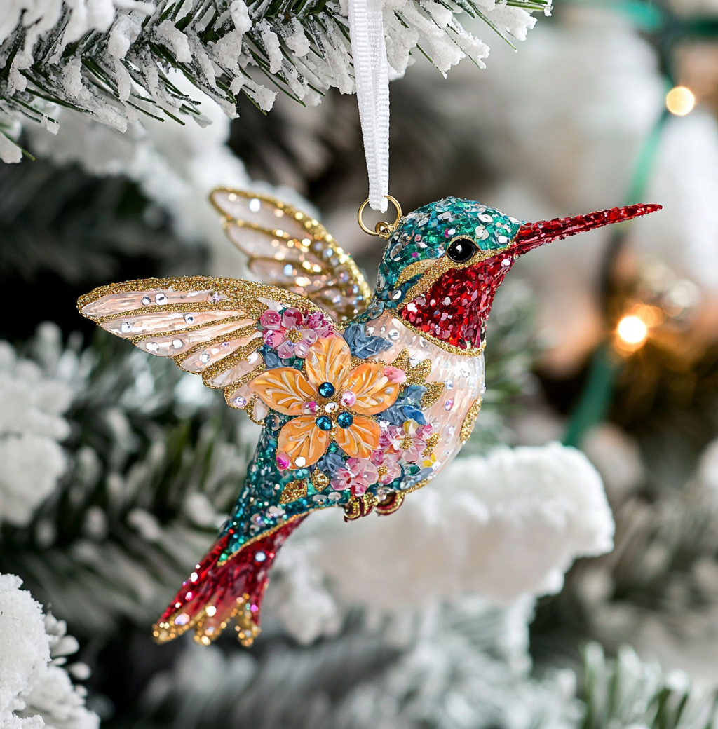 Bestchoo 2D Acrylic Ornament Twinkling Floral Hummingbird
