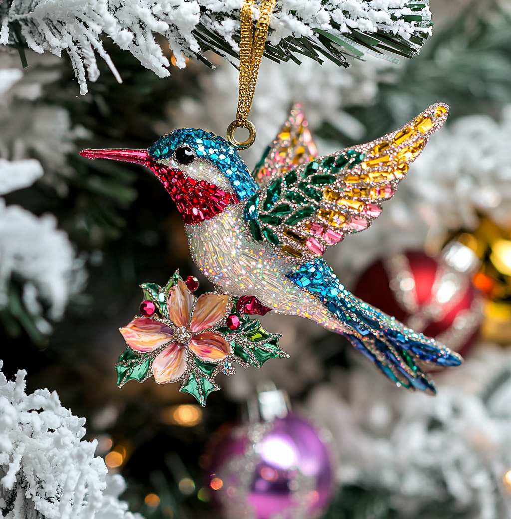 Bestchoo 2D Acrylic Ornament Twinkling Floral Hummingbird