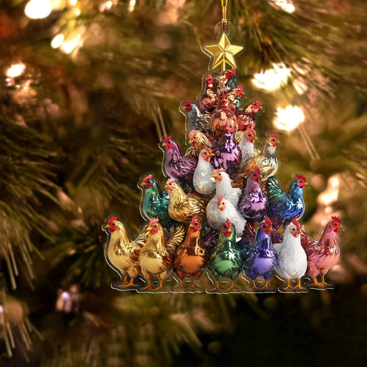 Bestchoo 2D Acrylic Ornament Amazing Colorful Chickens Christmas
