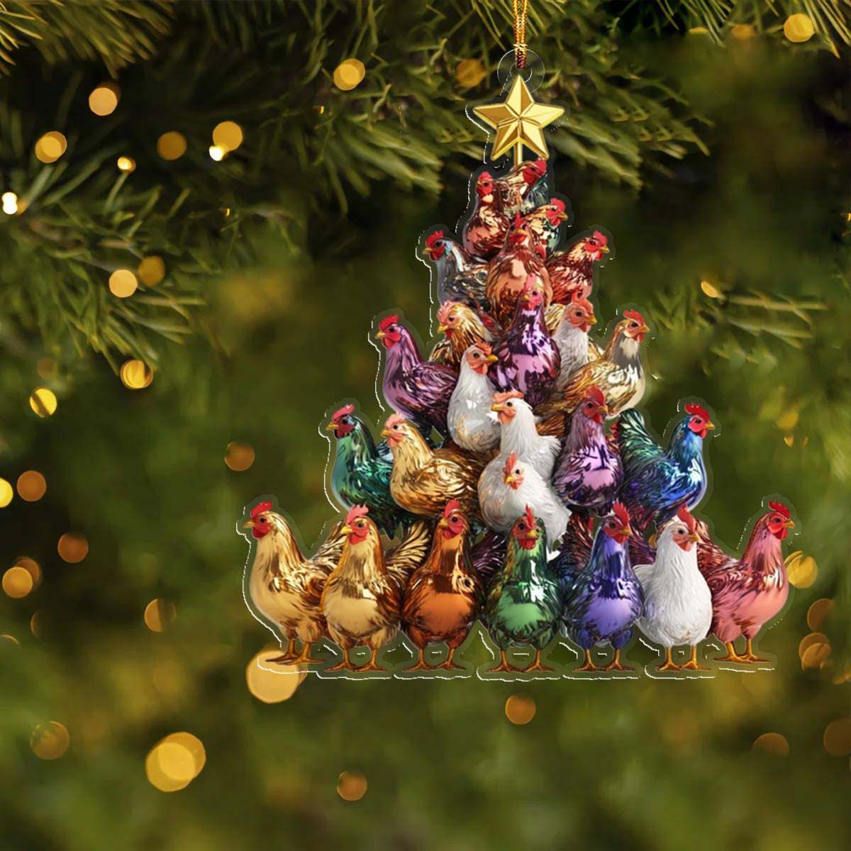 Bestchoo 2D Acrylic Ornament Amazing Colorful Chickens Christmas