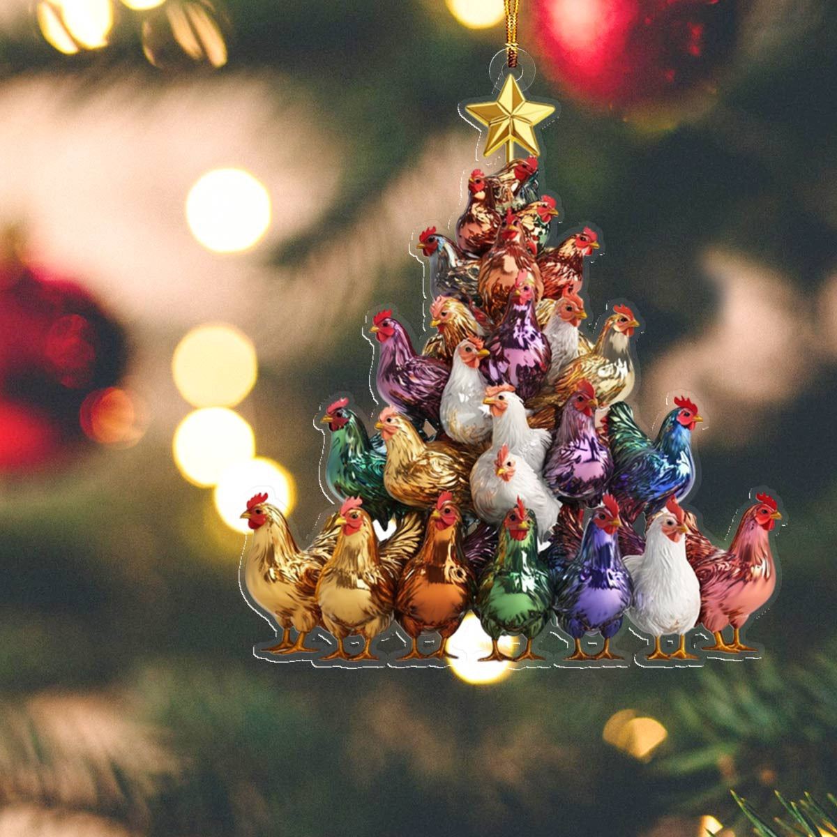 Bestchoo 2D Acrylic Ornament Amazing Colorful Chickens Christmas
