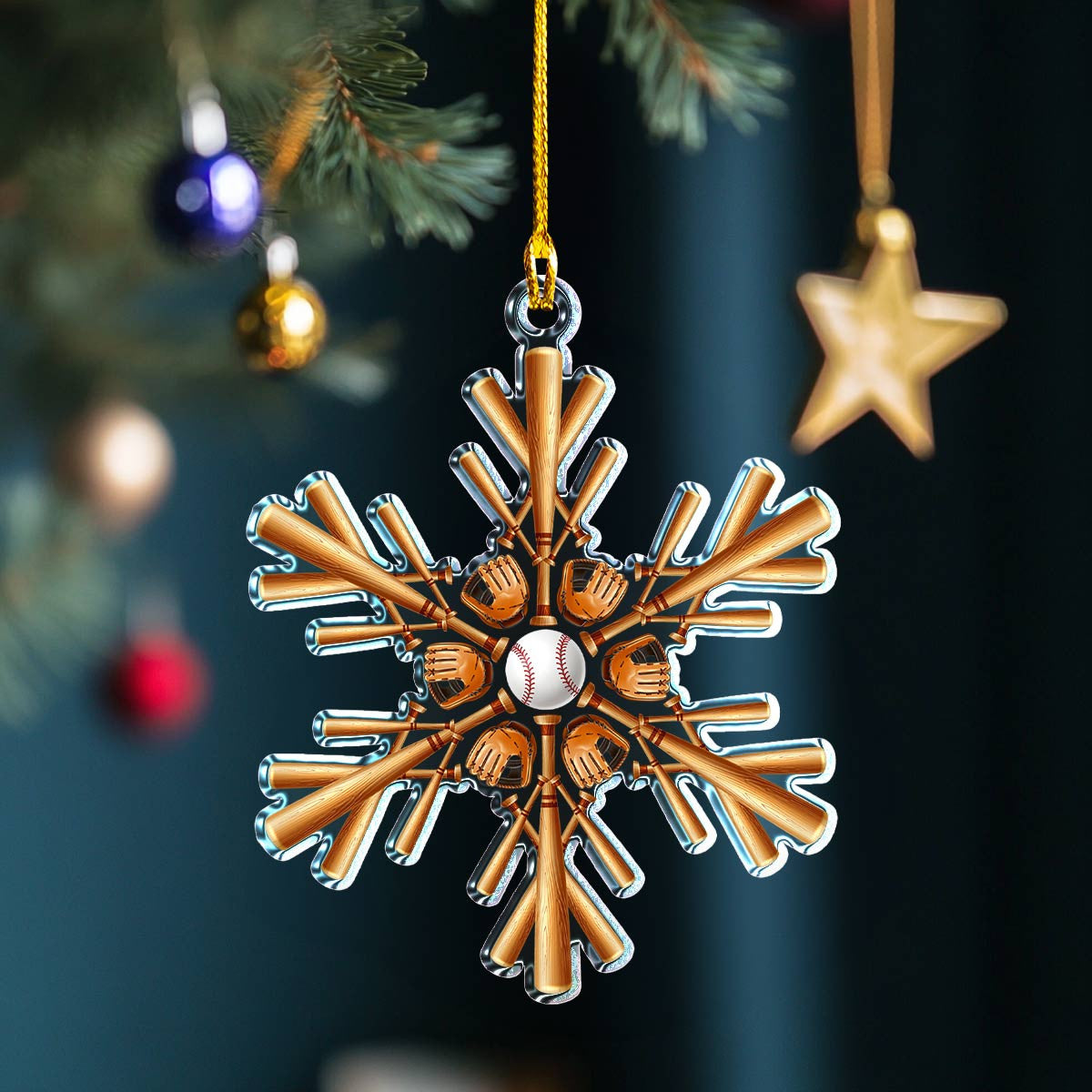 Bestchoo 2D Acrylic Ornament Baseball Snowflake