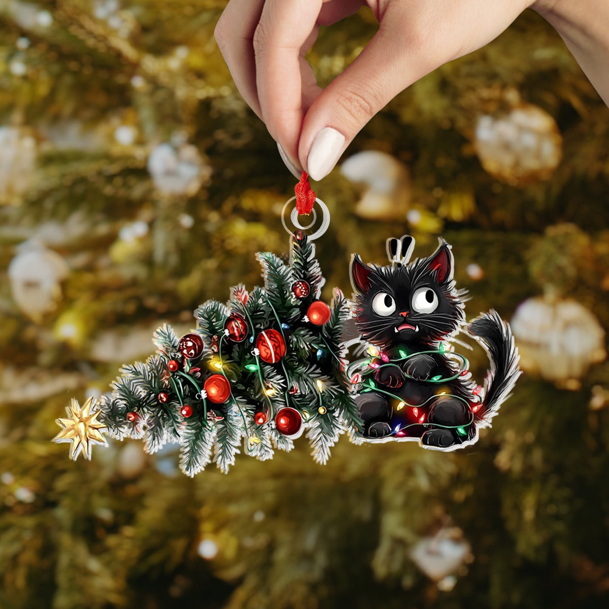 Bestchoo 2D Acrylic Ornament - Mischievous Cat Christmas