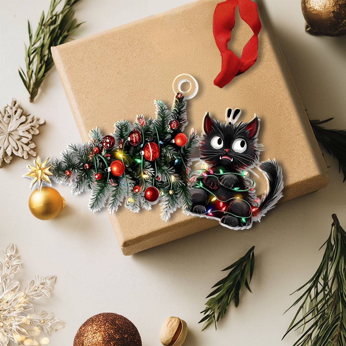 Bestchoo 2D Acrylic Ornament - Mischievous Cat Christmas