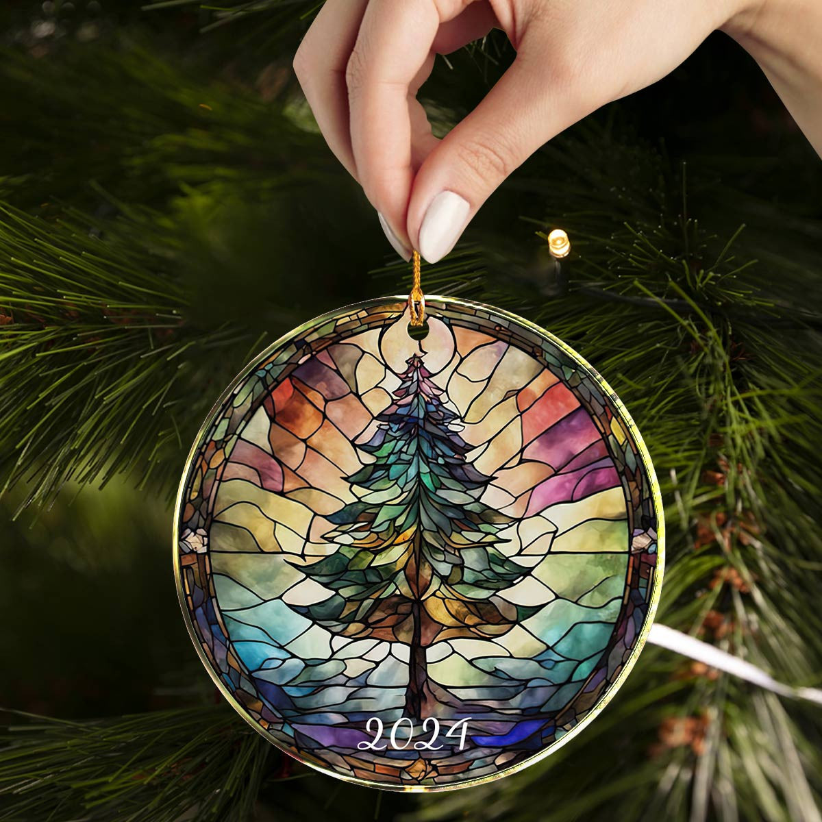 Bestchoo 2D Acrylic Ornament 2024 Festive Stained