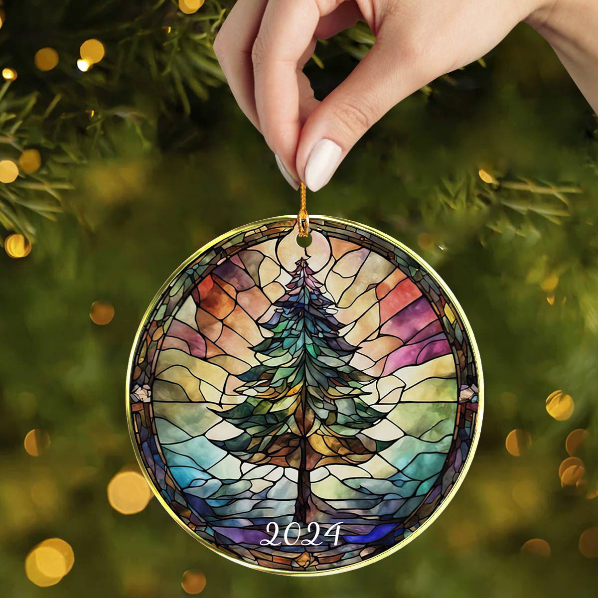 Bestchoo 2D Acrylic Ornament 2024 Festive Stained