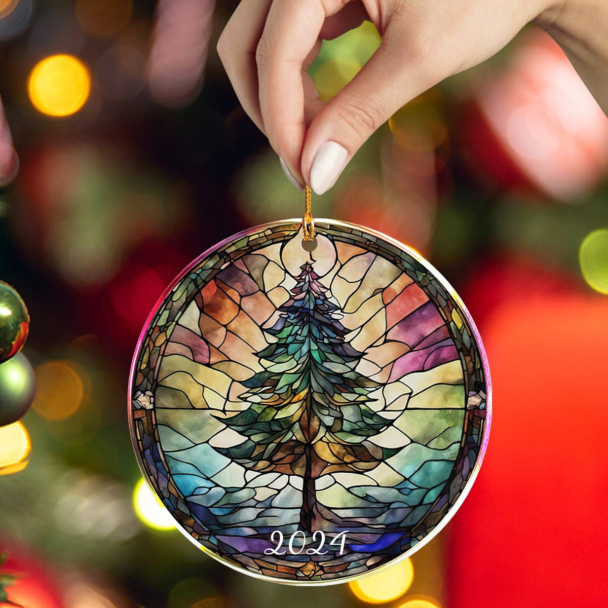 Bestchoo 2D Acrylic Ornament 2024 Festive Stained