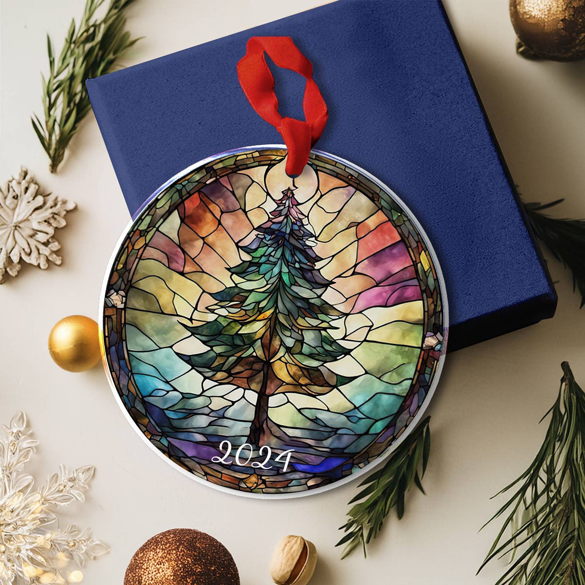 Bestchoo 2D Acrylic Ornament 2024 Festive Stained