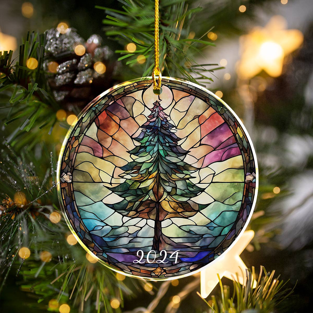Bestchoo 2D Acrylic Ornament 2024 Festive Stained