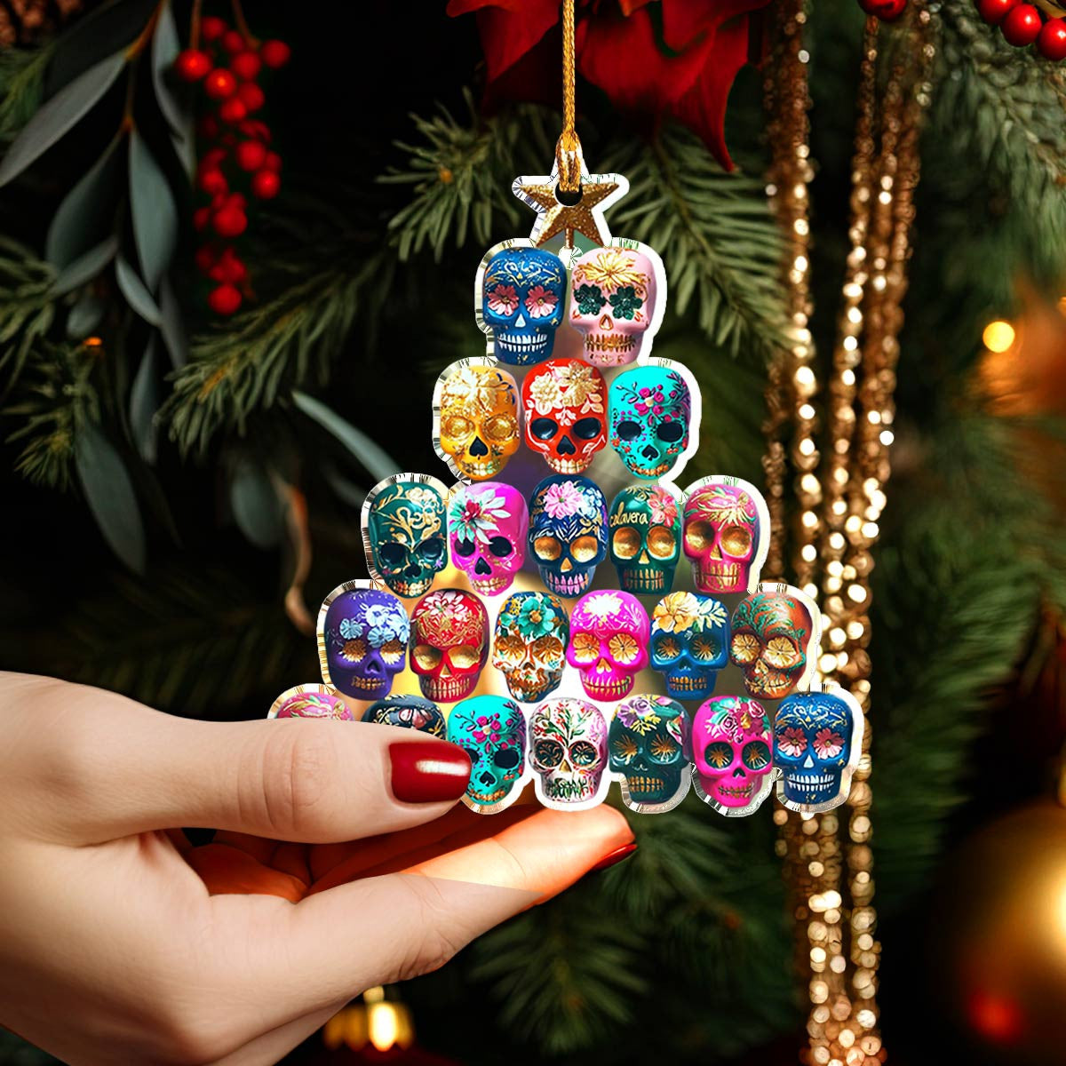 Bestchoo 2D Acrylic Ornament Colorful Sugar Skulls