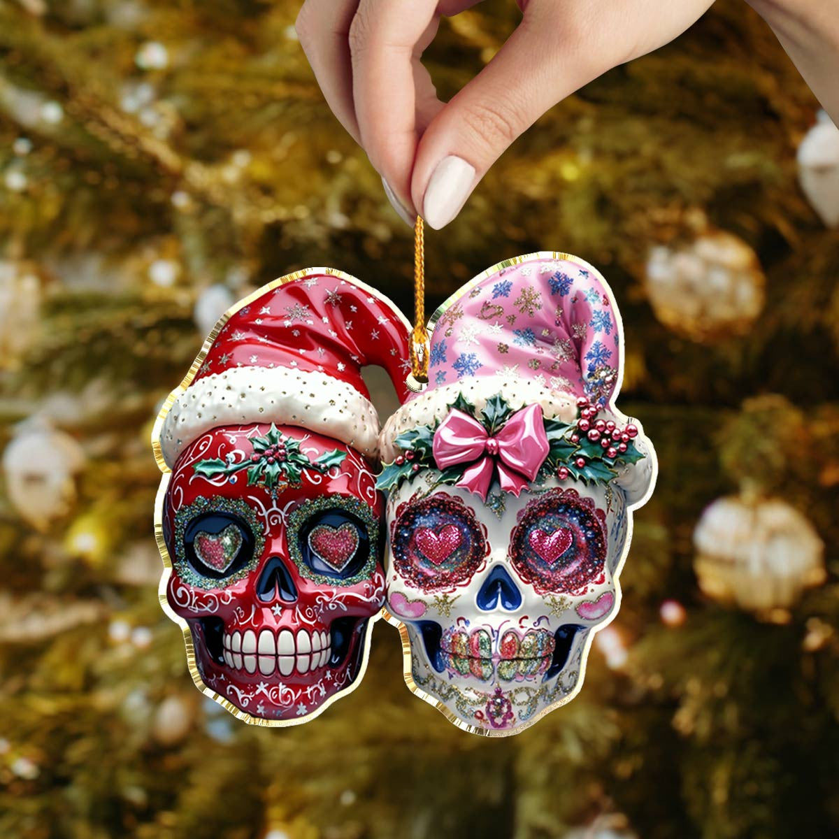Bestchoo 2D Acrylic Ornament Pretty Chistmas Sugar Skulls Love