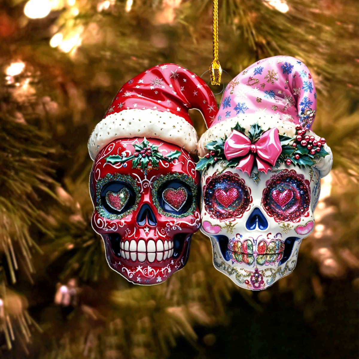 Bestchoo 2D Acrylic Ornament Pretty Chistmas Sugar Skulls Love