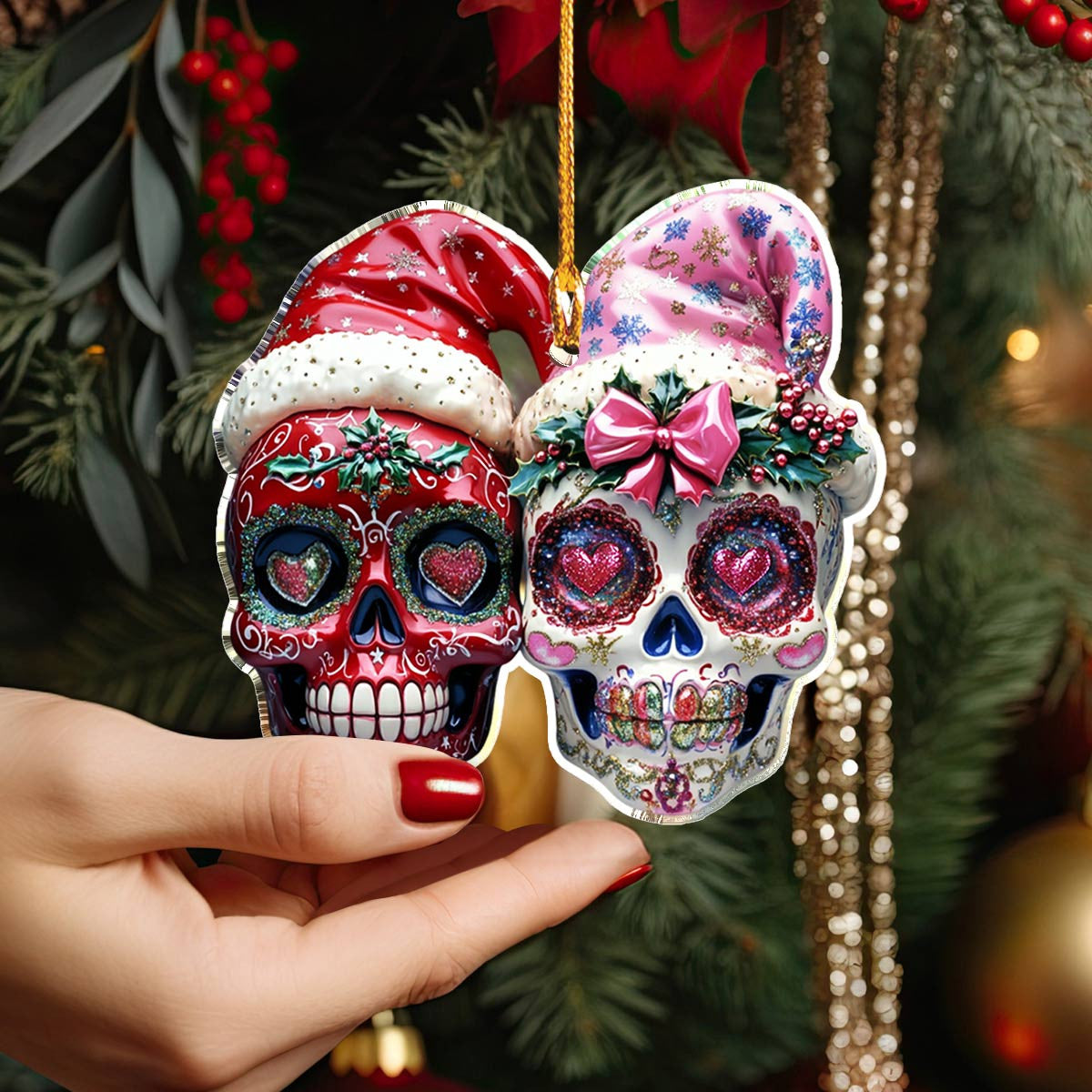 Bestchoo 2D Acrylic Ornament Pretty Chistmas Sugar Skulls Love