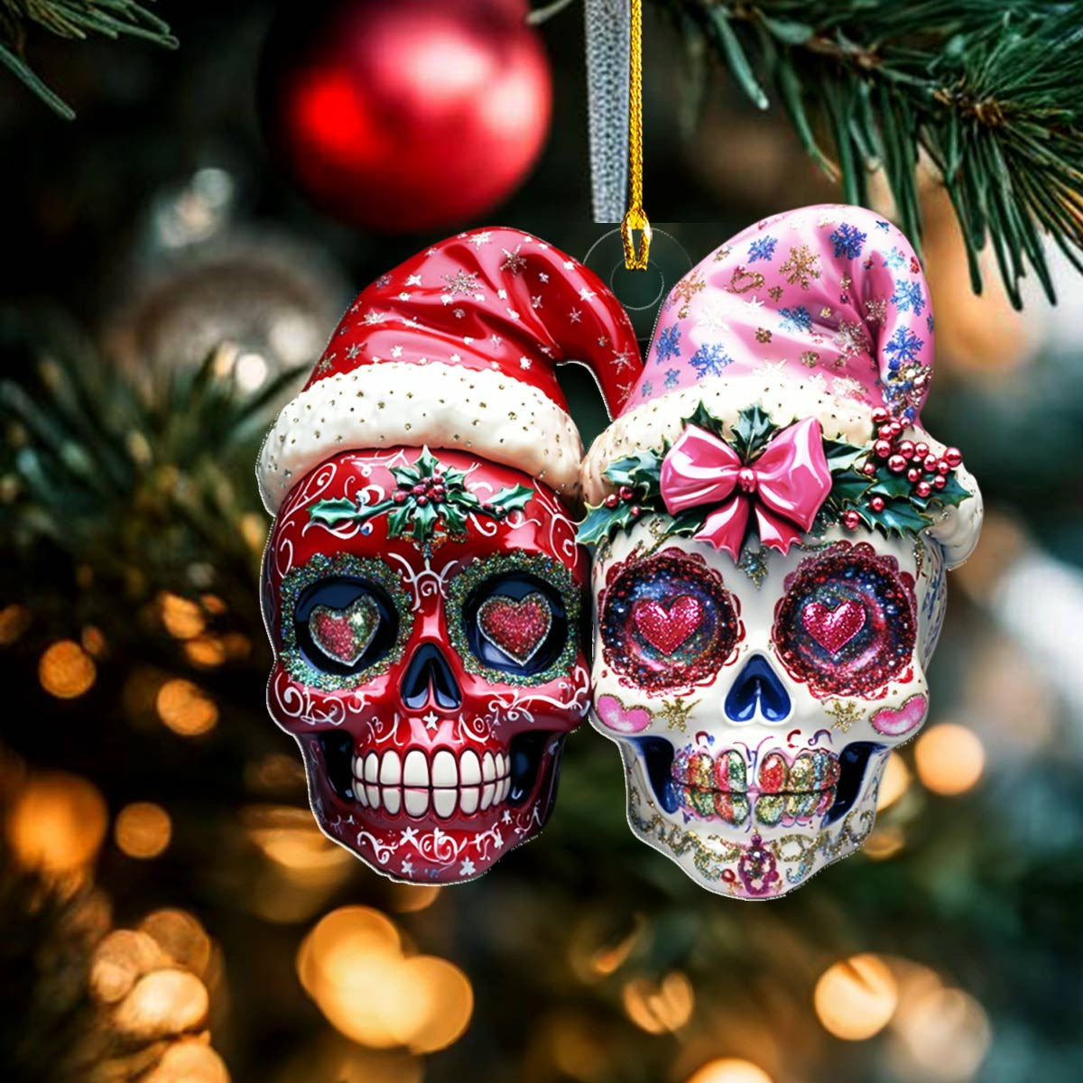 Bestchoo 2D Acrylic Ornament Pretty Chistmas Sugar Skulls Love