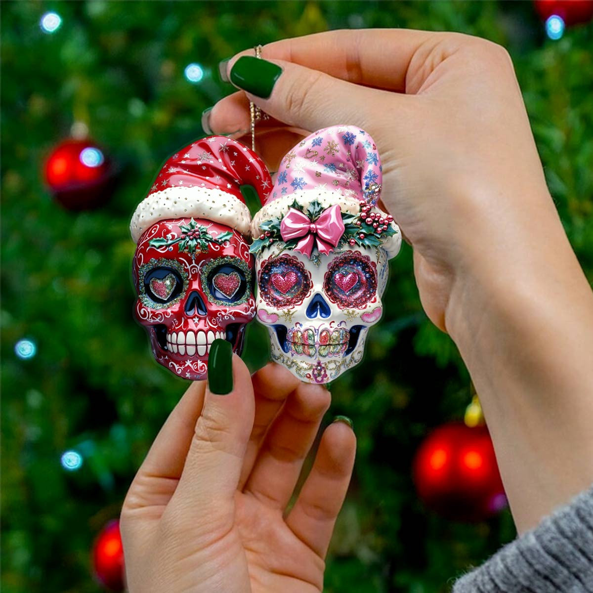 Bestchoo 2D Acrylic Ornament Pretty Chistmas Sugar Skulls Love