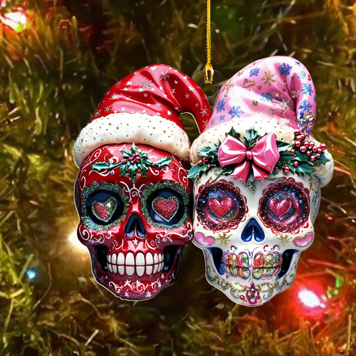 Bestchoo 2D Acrylic Ornament Pretty Chistmas Sugar Skulls Love