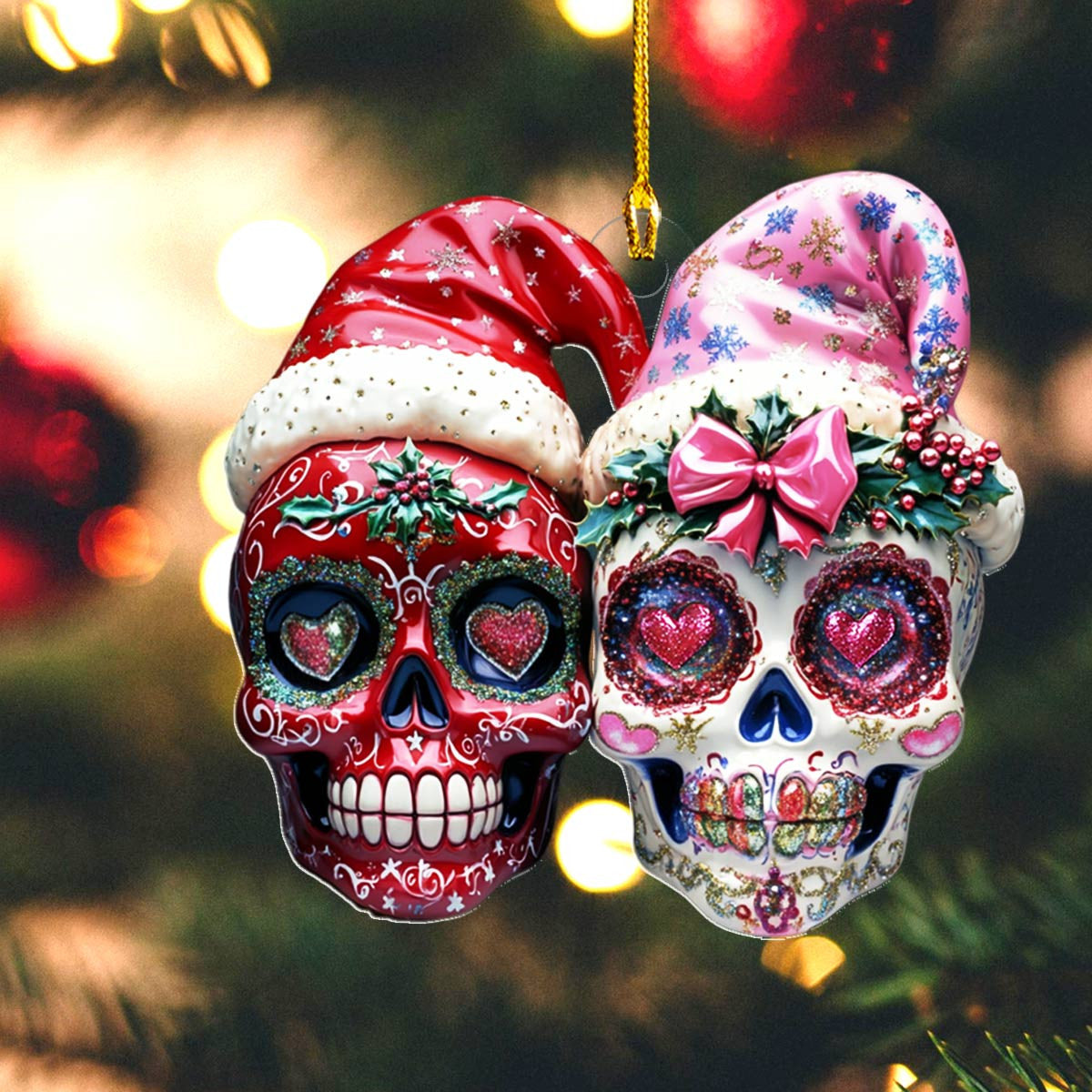 Bestchoo 2D Acrylic Ornament Pretty Chistmas Sugar Skulls Love