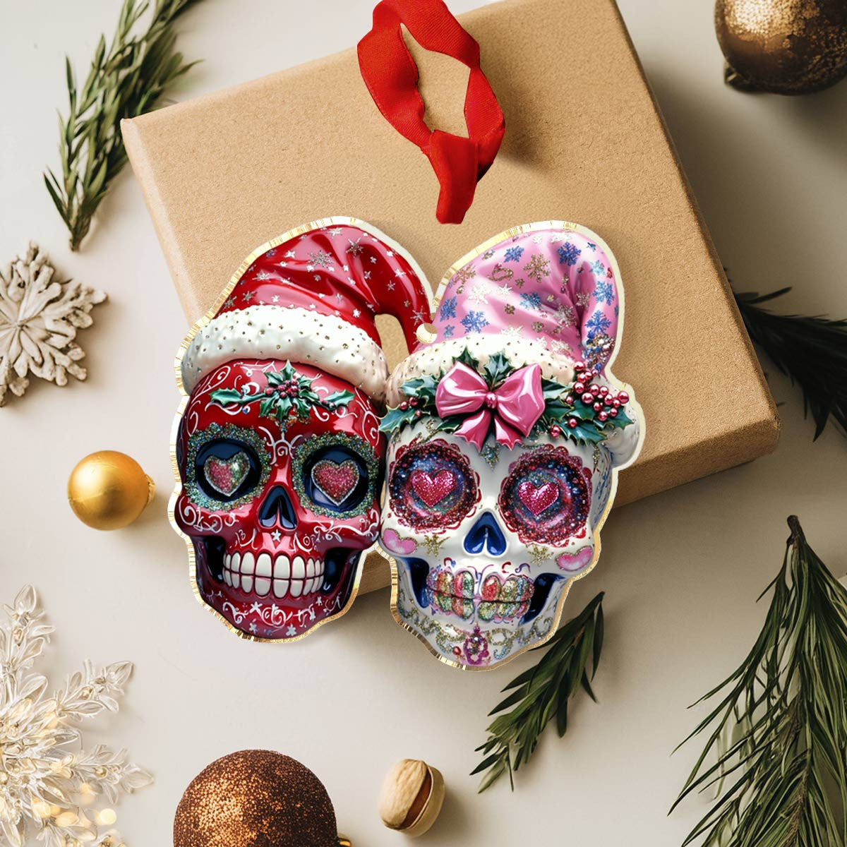 Bestchoo 2D Acrylic Ornament Pretty Chistmas Sugar Skulls Love