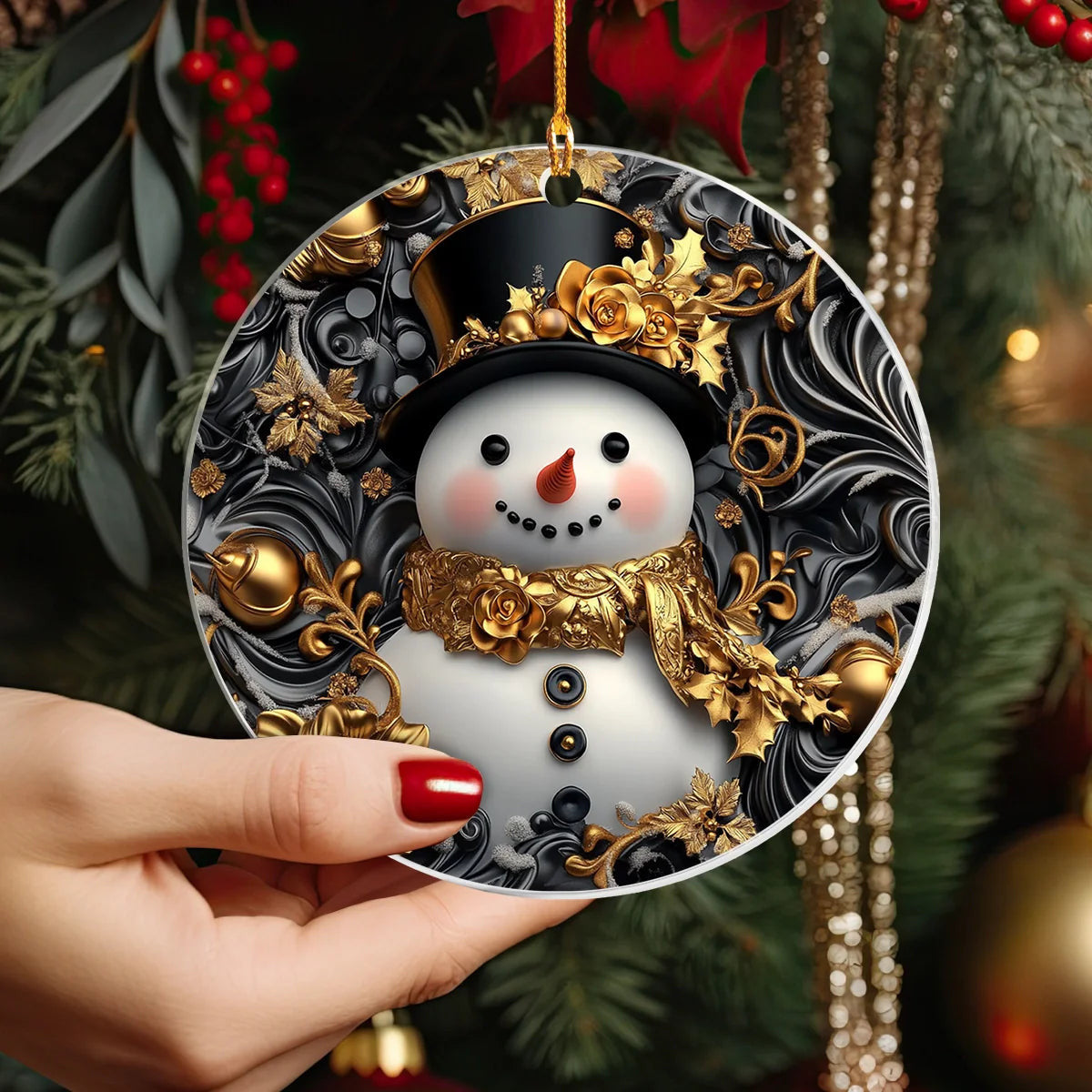Bestchoo Acrylic Ornament Snowman's Golden Christmas