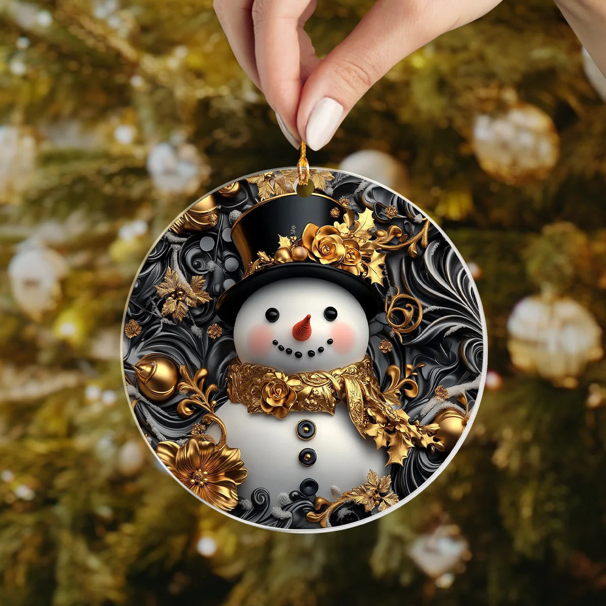 Bestchoo Acrylic Ornament Snowman's Golden Christmas