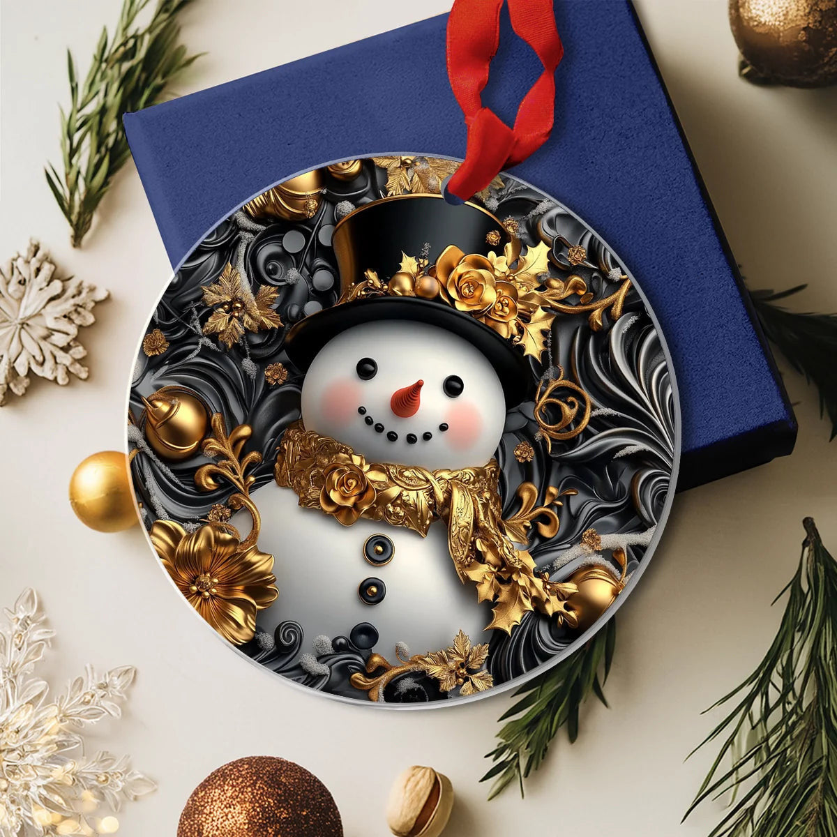 Bestchoo Acrylic Ornament Snowman's Golden Christmas