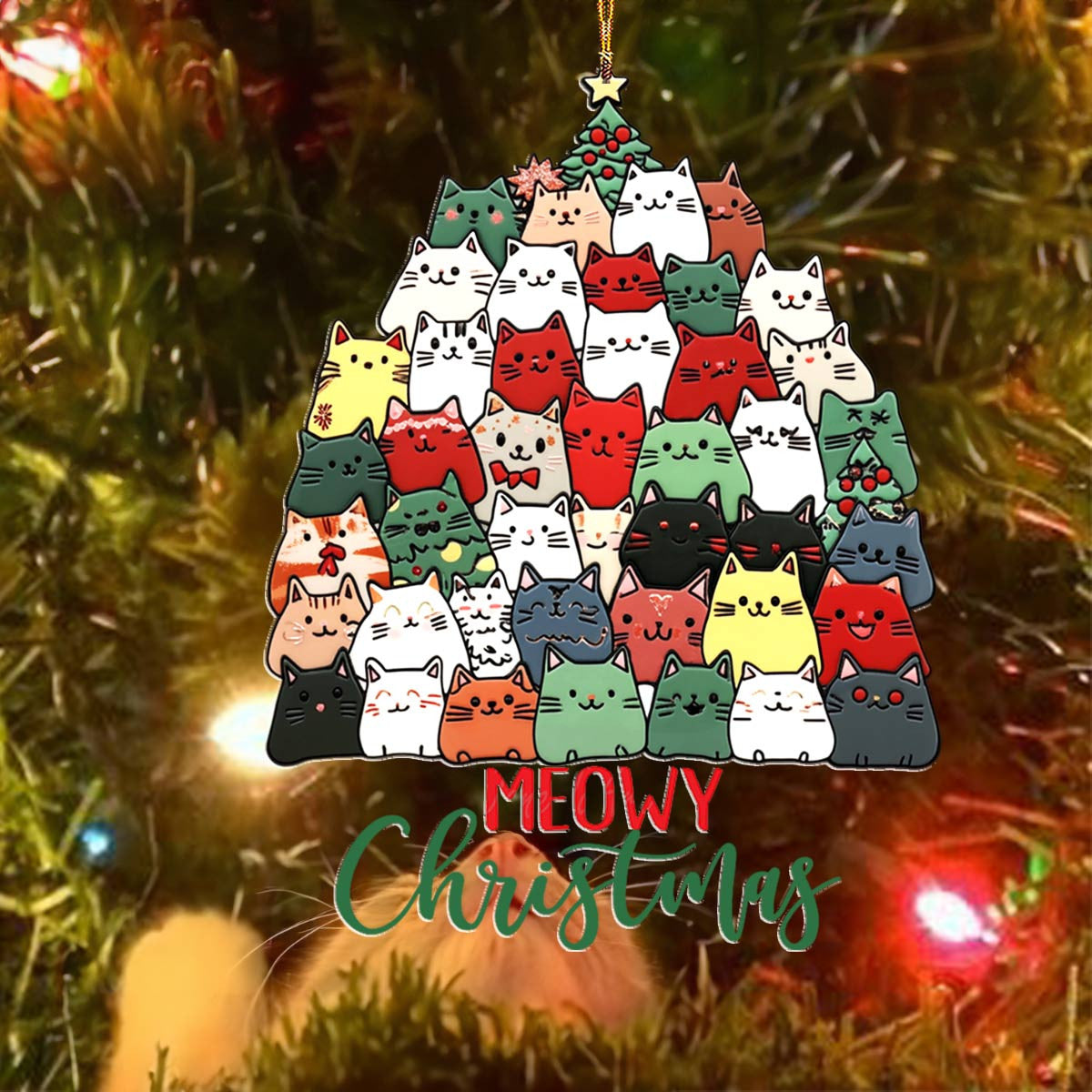 Bestchoo 2D Acrylic Ornament Meowy Christmas Lovely