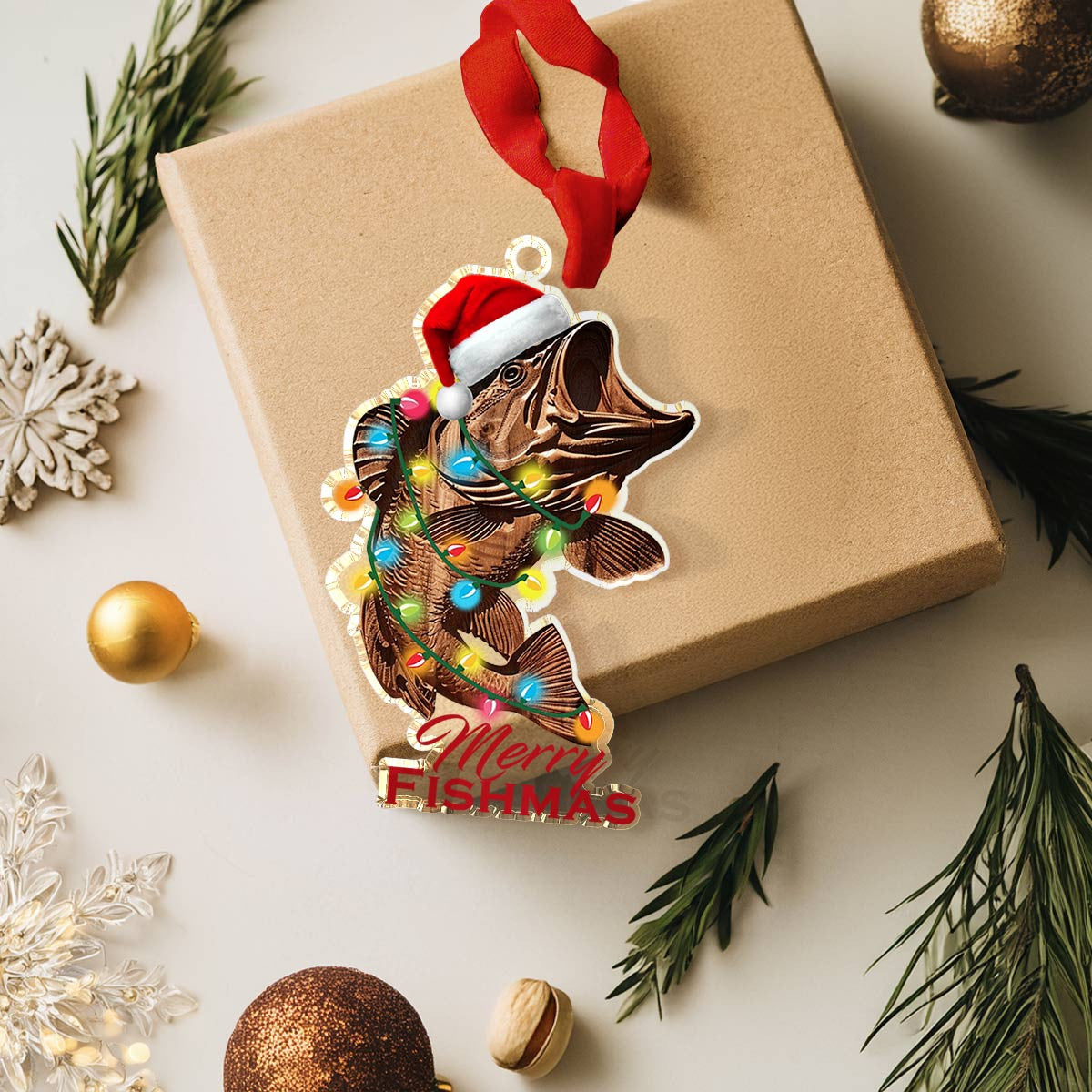 Bestchoo 2D Acrylic Ornament Stunning Merry Fishmas