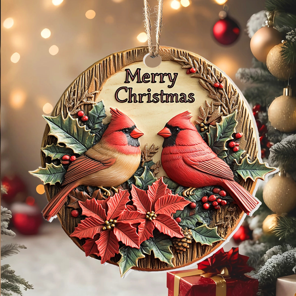 Bestchoo 2D Acrylic Ornament - Cardinal Couple Christmas Charm