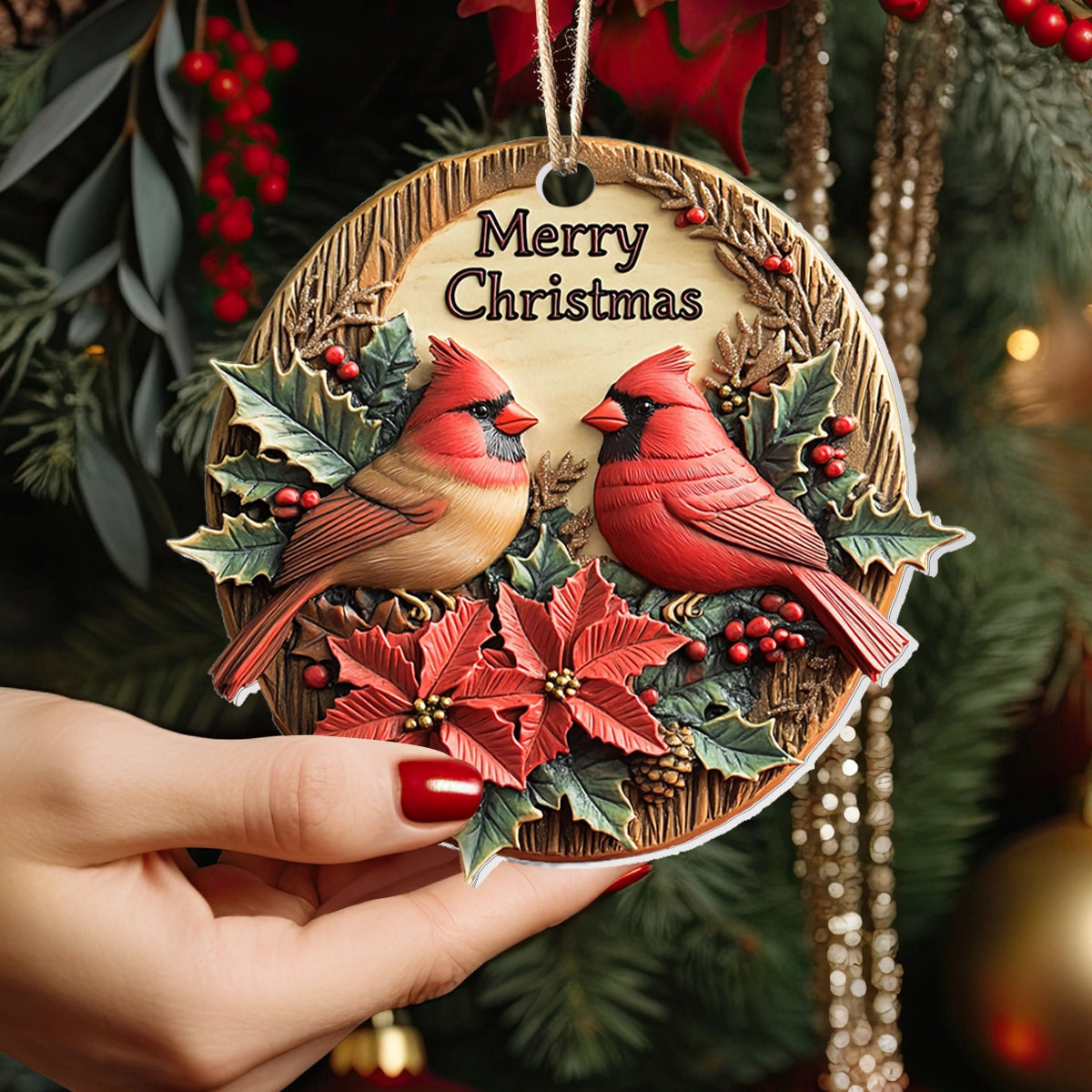 Bestchoo 2D Acrylic Ornament - Cardinal Couple Christmas Charm