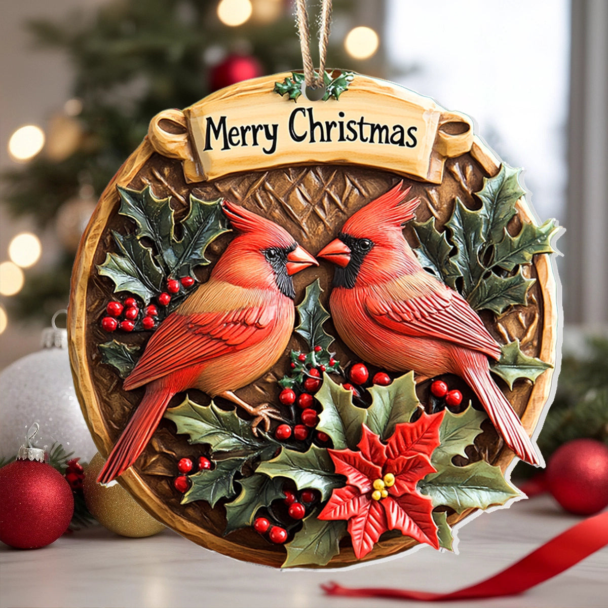 Bestchoo 2D Acrylic Ornament - Cardinal Couple Christmas Charm
