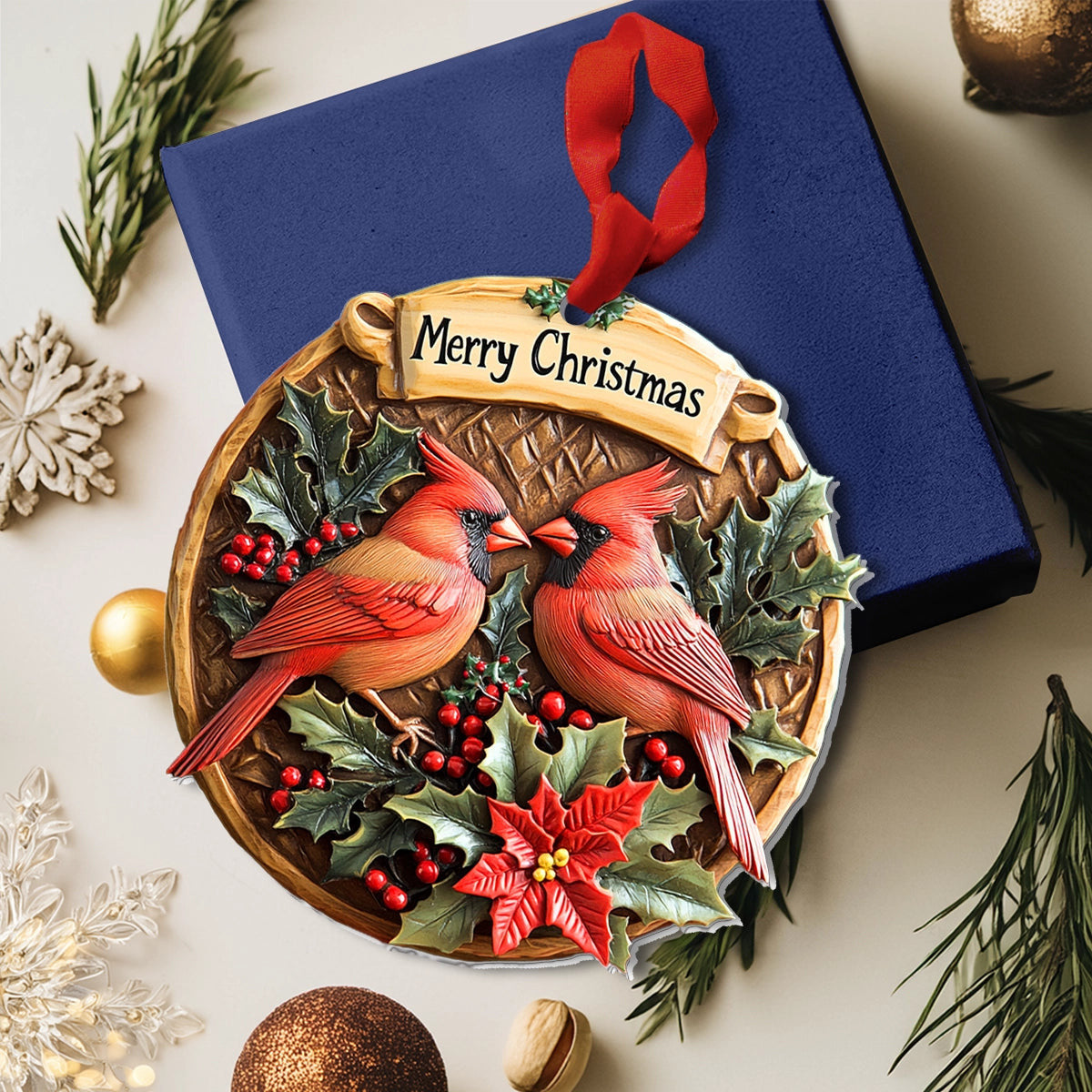 Bestchoo 2D Acrylic Ornament - Cardinal Couple Christmas Charm