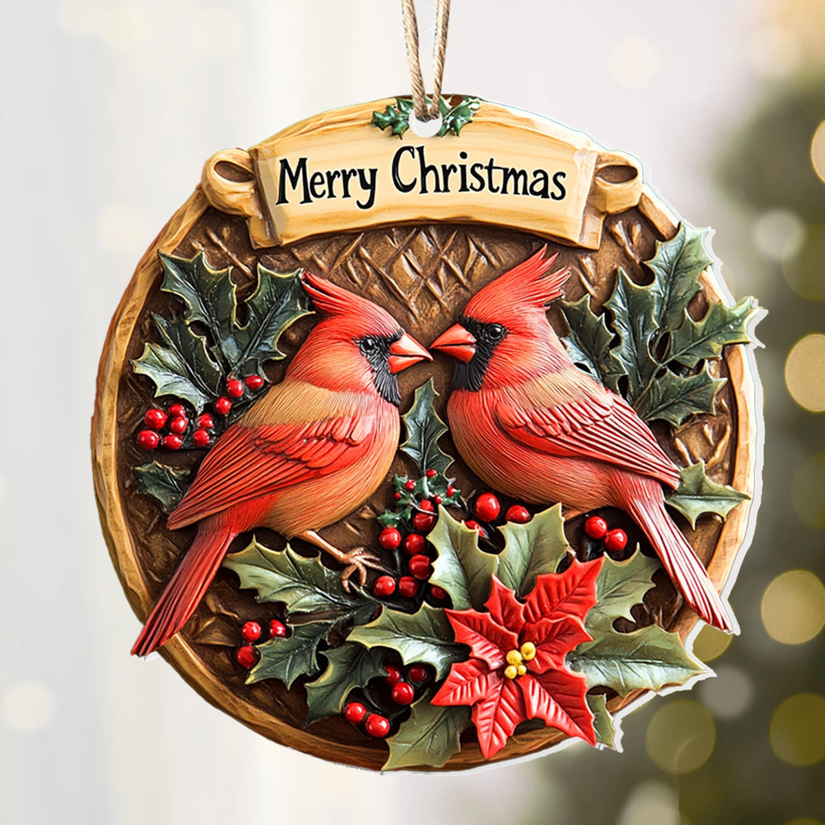 Bestchoo 2D Acrylic Ornament - Cardinal Couple Christmas Charm