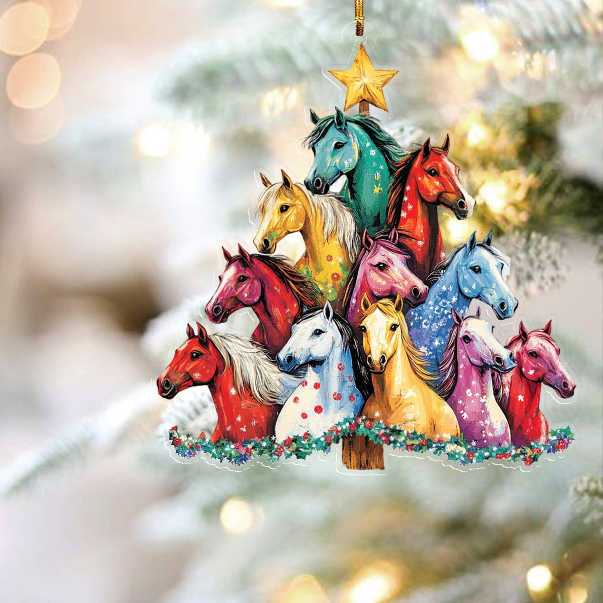 Bestchoo 2D Acrylic Ornament Gentle Merry Christmas Horses