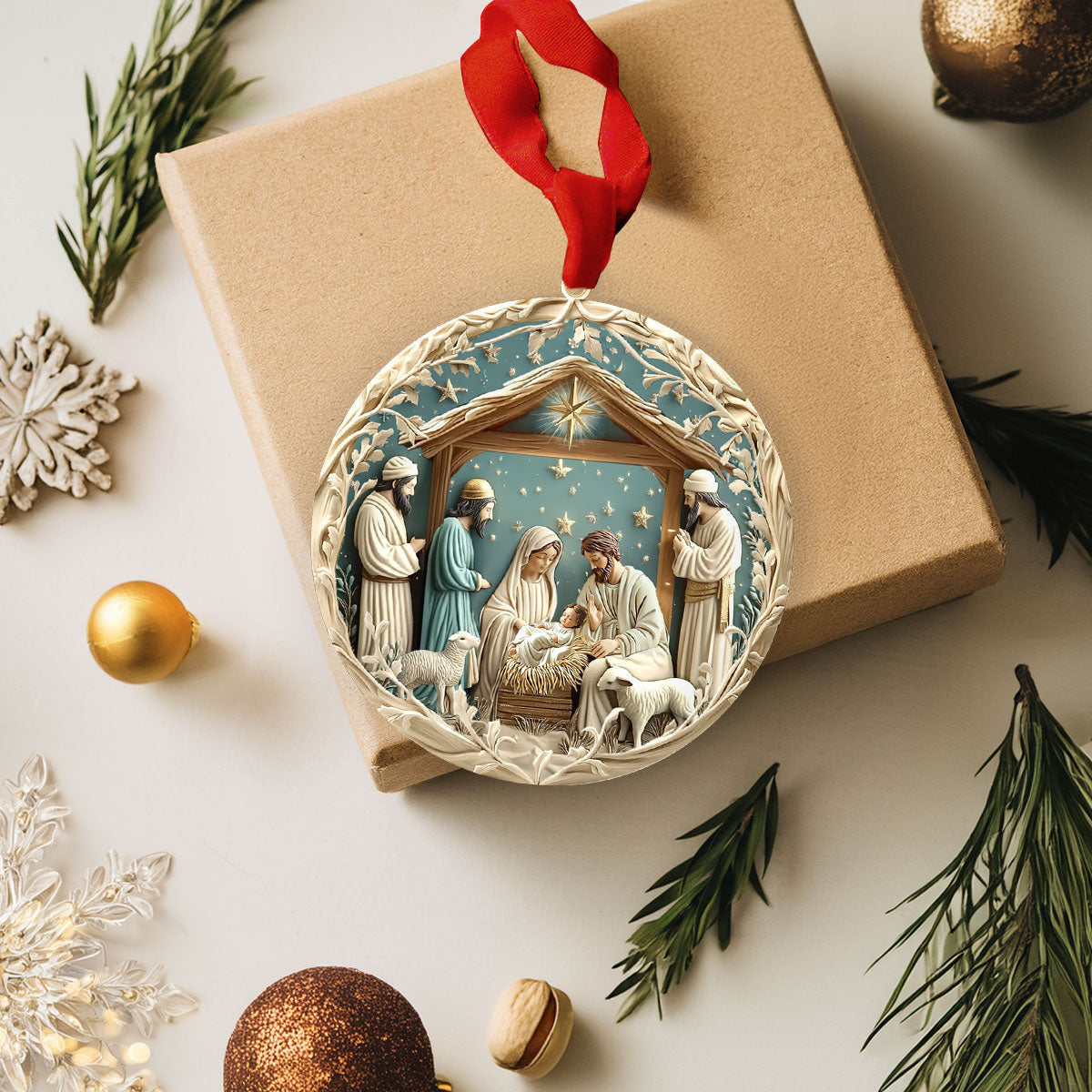 Bestchoo 2D Acrylic Ornament - Starry Night Adoration Nativity