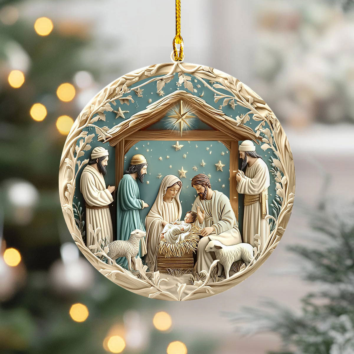 Bestchoo 2D Acrylic Ornament - Starry Night Adoration Nativity