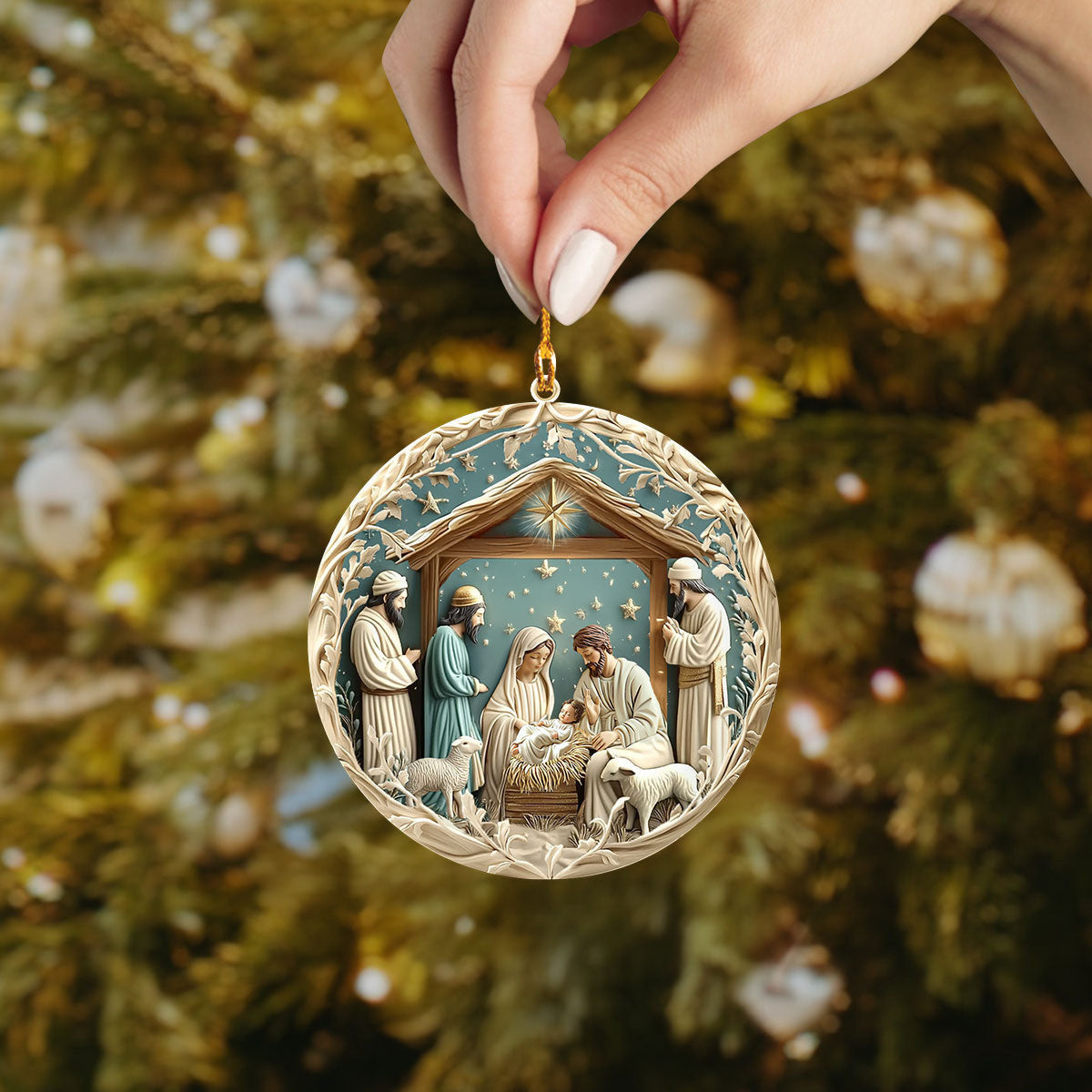 Bestchoo 2D Acrylic Ornament - Starry Night Adoration Nativity