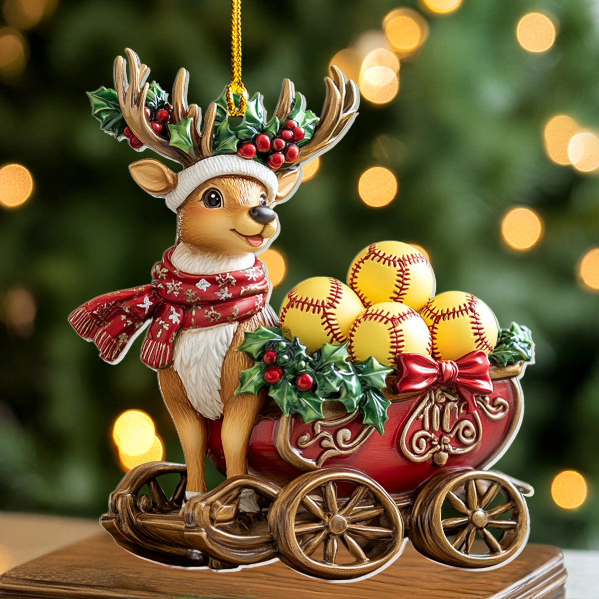 Bestchoo 2D Acrylic Ornament - Softball Christmas Sleigh