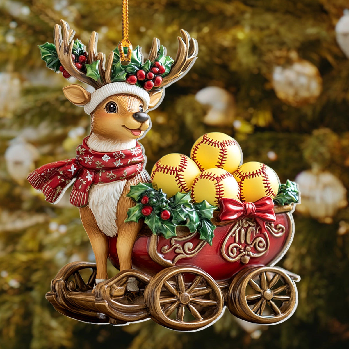 Bestchoo 2D Acrylic Ornament - Softball Christmas Sleigh