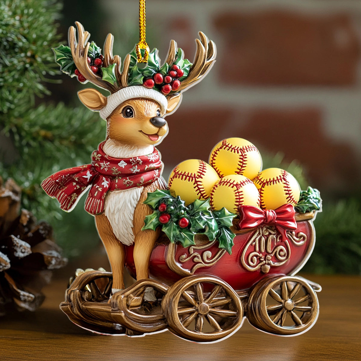 Bestchoo 2D Acrylic Ornament - Softball Christmas Sleigh