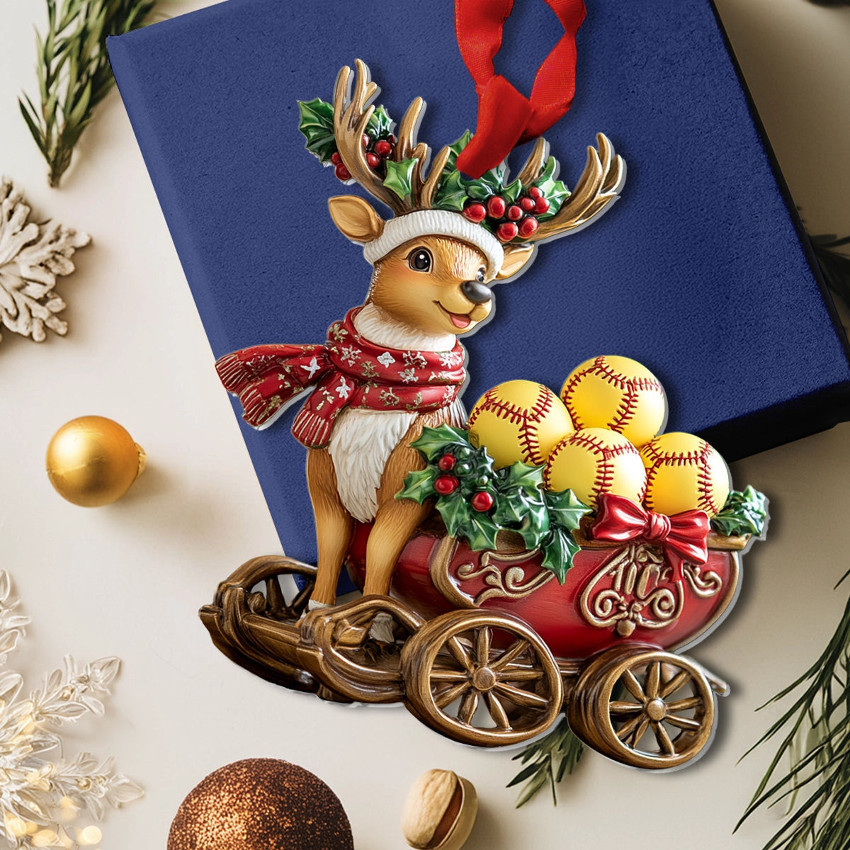 Bestchoo 2D Acrylic Ornament - Softball Christmas Sleigh