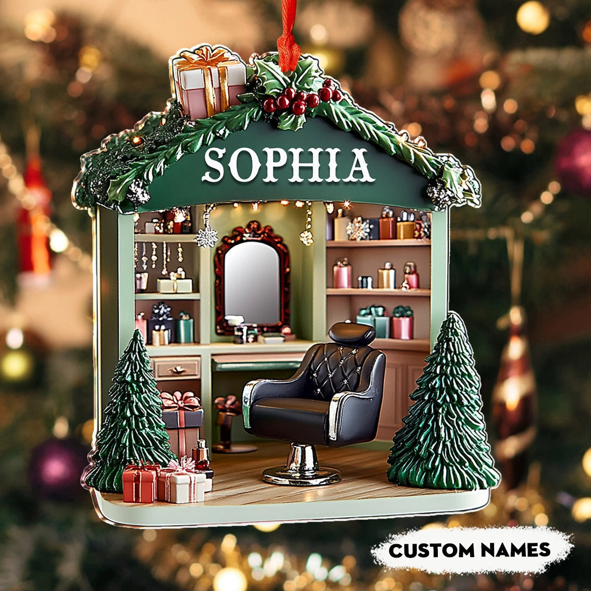 Bestchoo 2D Acrylic Ornament Personalized Hair Stylist’s Holiday Haven