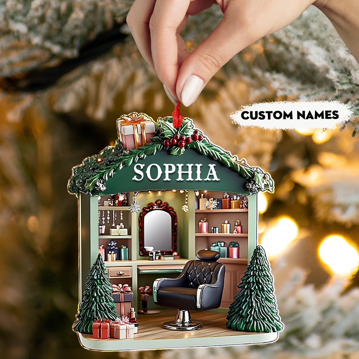 Bestchoo 2D Acrylic Ornament Personalized Hair Stylist’s Holiday Haven