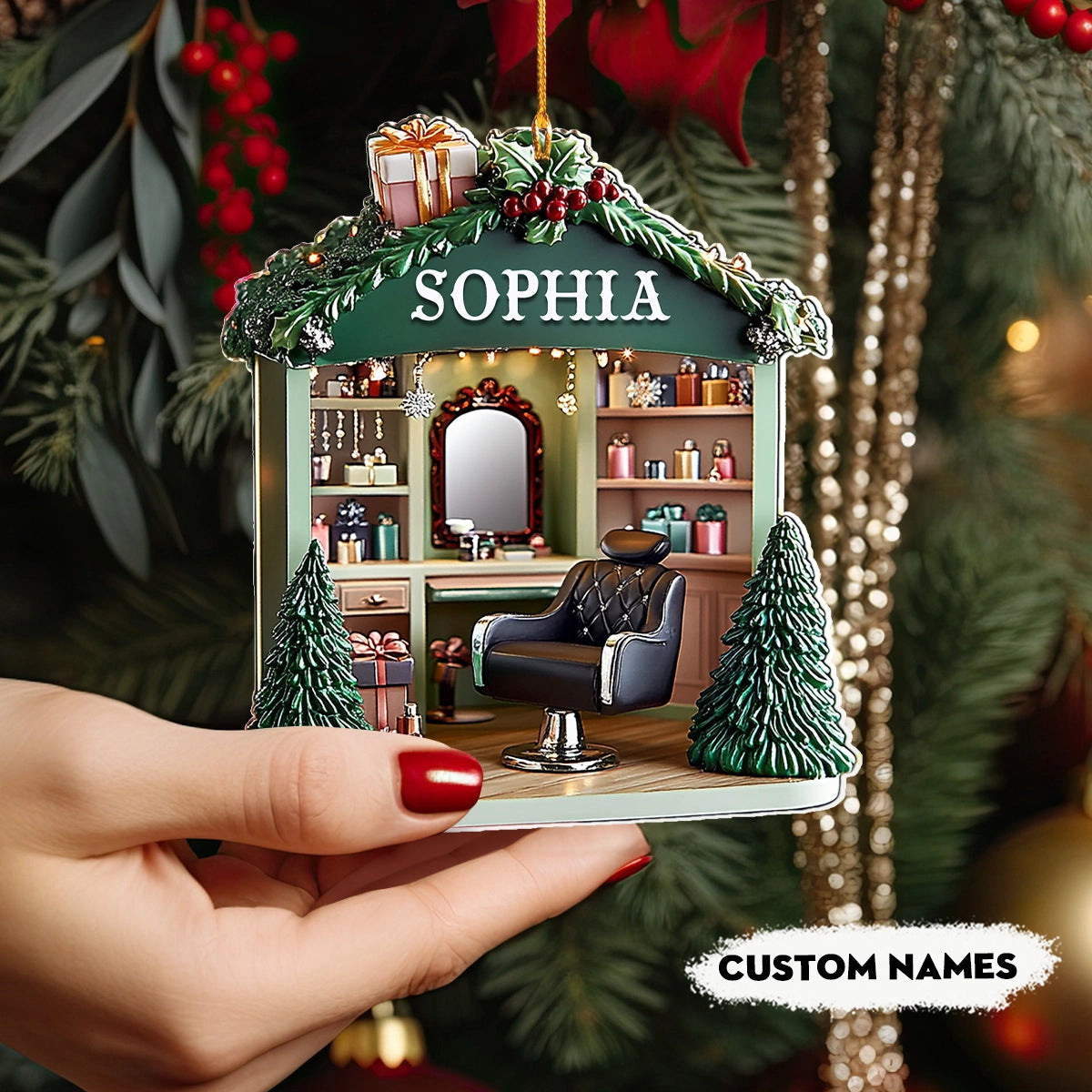 Bestchoo 2D Acrylic Ornament Personalized Hair Stylist’s Holiday Haven