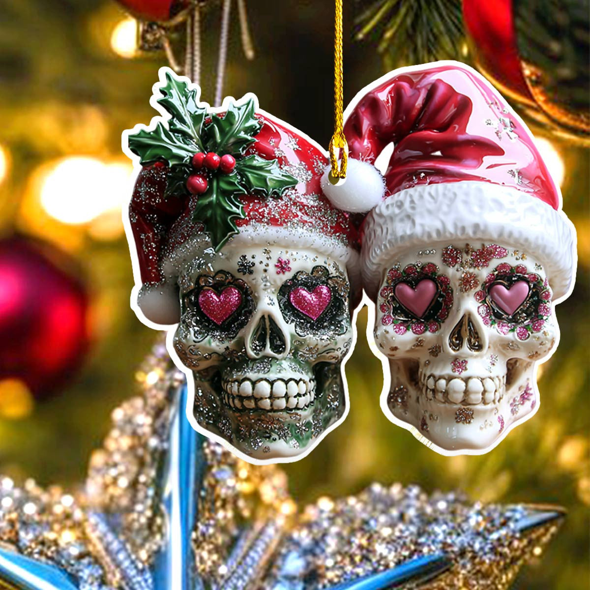 Bestchoo 2D Acrylic Ornament Everlasting Christmas Love Skulls