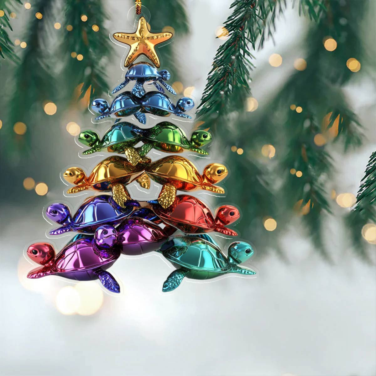 Bestchoo 2D Acrylic Ornament Cute Colorful Sea Turtles Christmas Tree